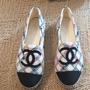 CHANEL Multicolor Plaid Espadrilles with Black Toe